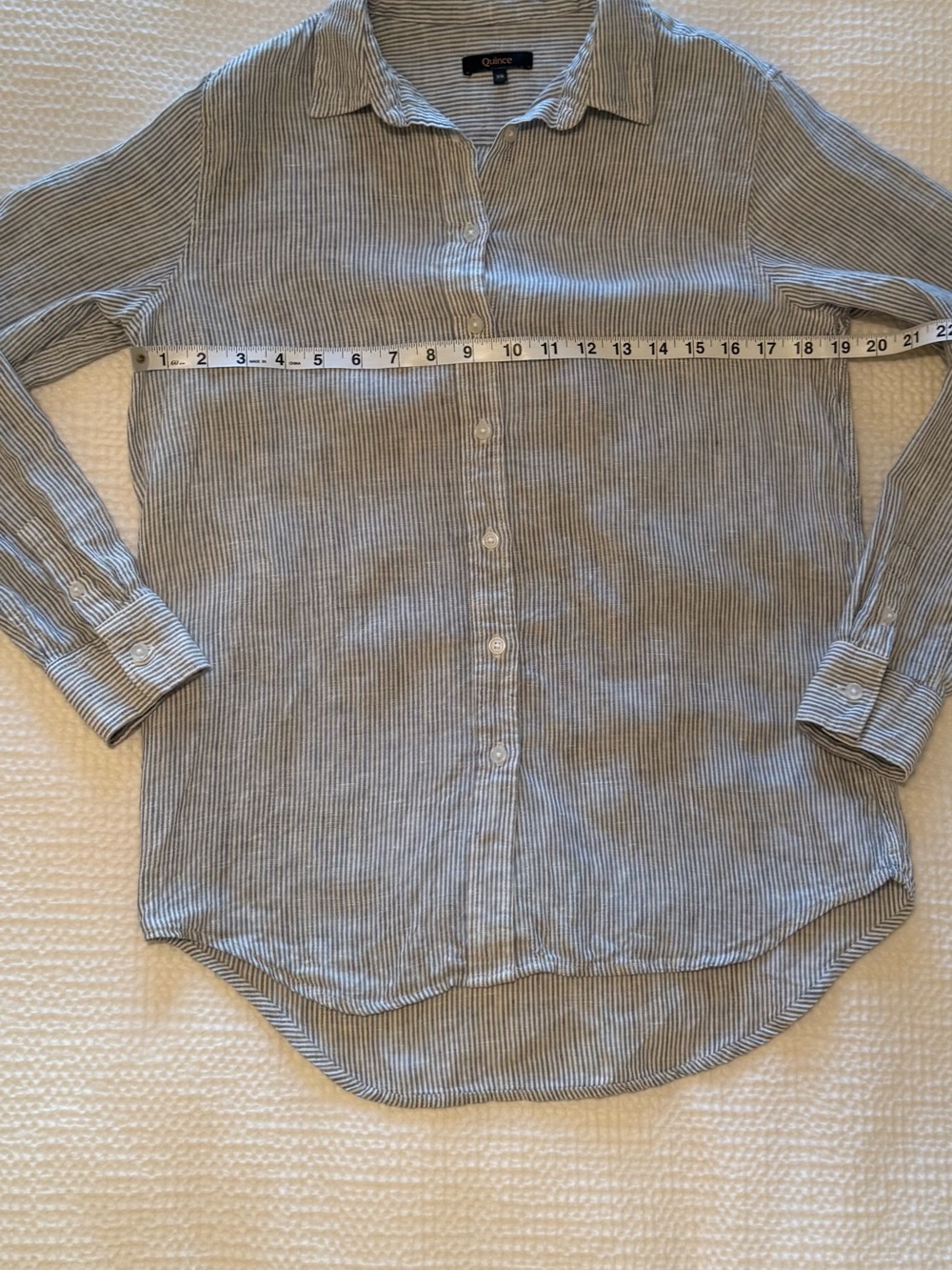 Quince | 100% European Linen Long Sleeve Shirt Blue Pinstripe | Size = XS - Picture 6 of 8